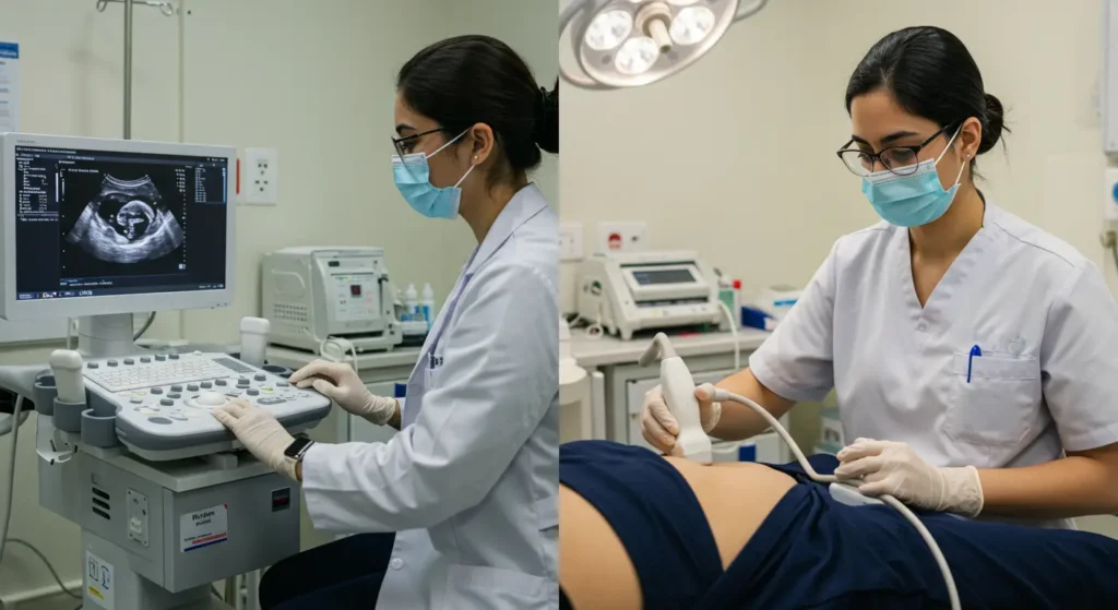 Sonographer at Work vs Ultrasound Technician in Action