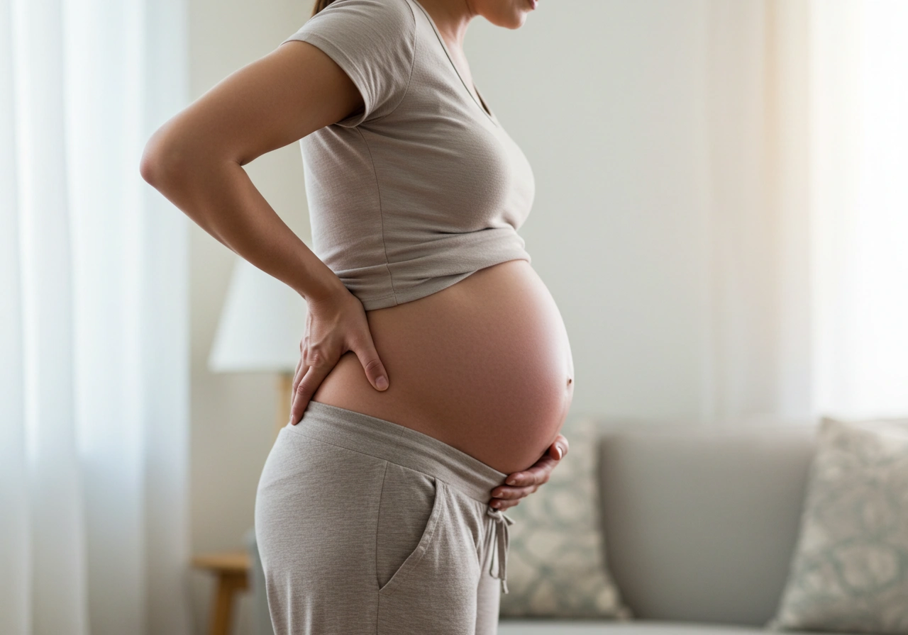 Pregnant woman receiving physiotherapy for back pain during pregnancy.