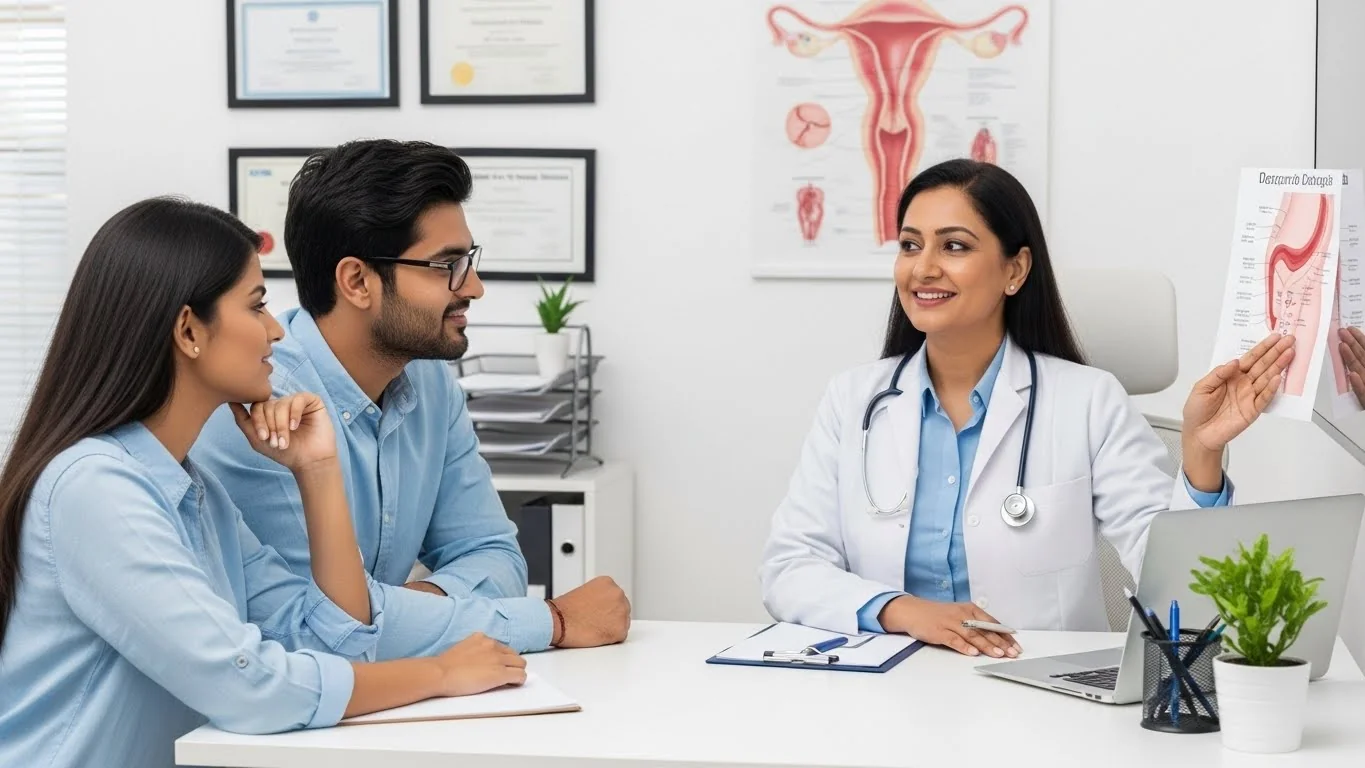 Couple consulting with a fertility specialist at a top gynecology clinic.